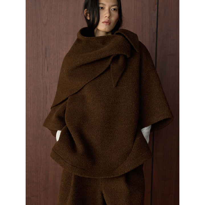 Women's cape poncho made of wool blend with overlapping loop collar Amarae