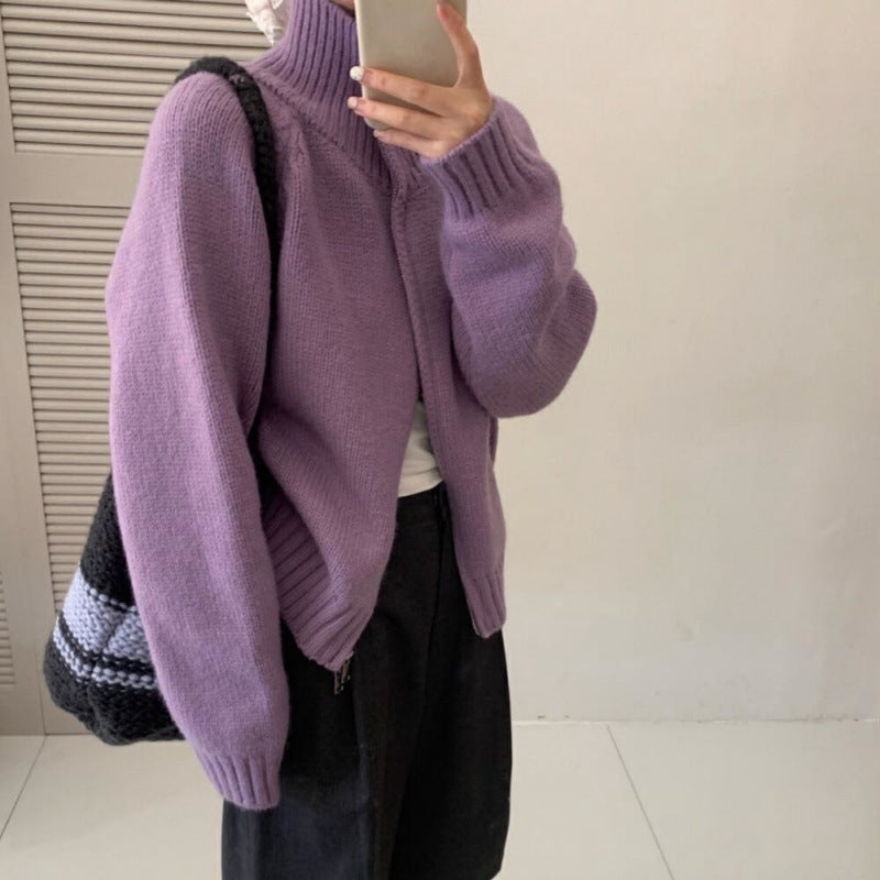 Cardigan pour femme avec col haut et fermeture éclair pratique Chic & Stil