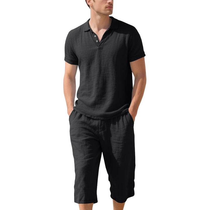 Casual short-sleeve polo shirt for men with elastic linen shorts Lune London