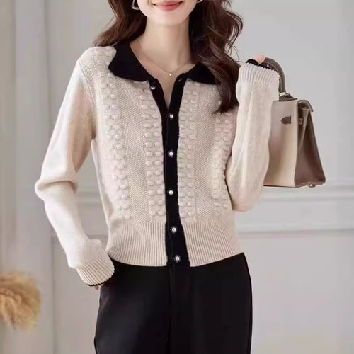 Knit jacket for women with elegant collar and button detail Amarae
