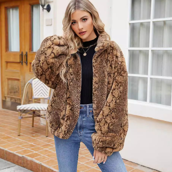 Ladies Oversized Faux Fur Armchair with Snake Pattern Lune London