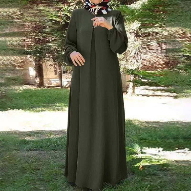 Maxi dress for women with elegant high collar and raglan sleeves Lune London