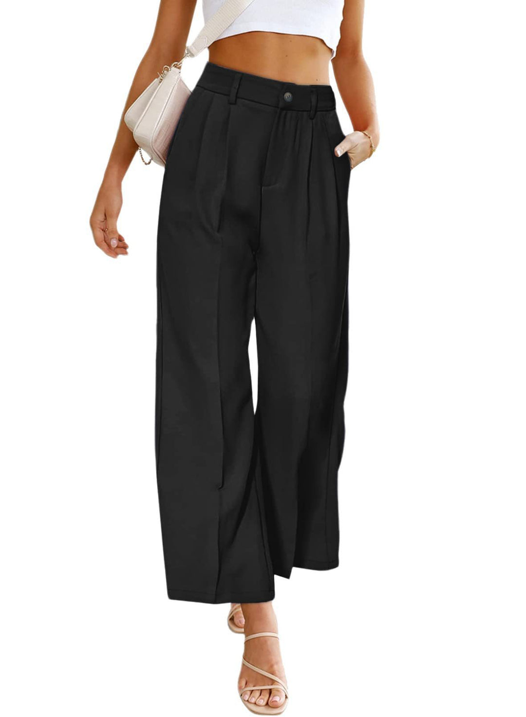Women's high-waisted wide-leg pants with pleats and elegant cut Lune London
