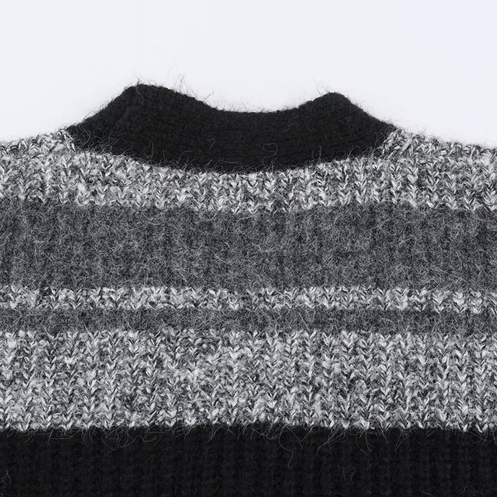 Women's Oversized Knit Cardigan with V-Neck, Striped Pattern and Patch Pockets Amarae