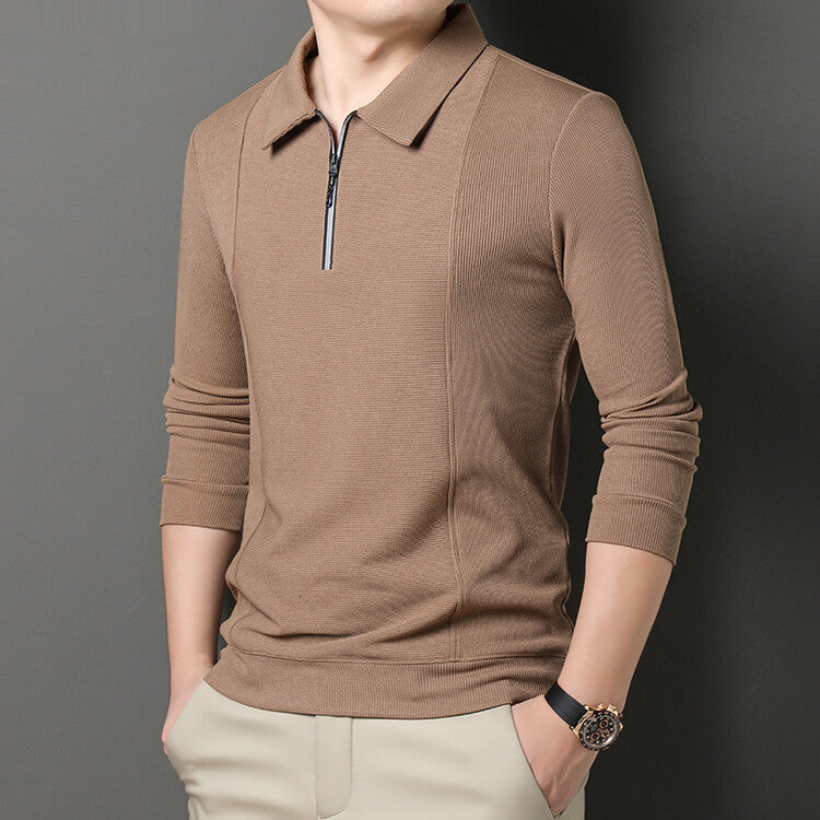 Casual long sleeve pullover for men with half zipper and textured pattern Lune London