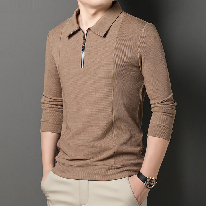 Casual long sleeve pullover for men with half zipper and textured pattern Lune London