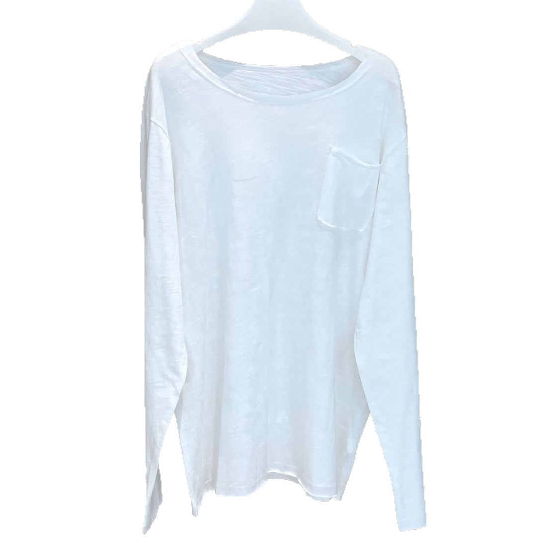 Women's Loose Slub-Jersey Long Sleeve Shirt with Chest Pocket and Casual Hem Amarae