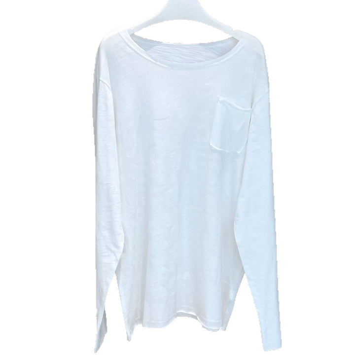 Women's Loose Slub-Jersey Long Sleeve Shirt with Chest Pocket and Casual Hem Amarae