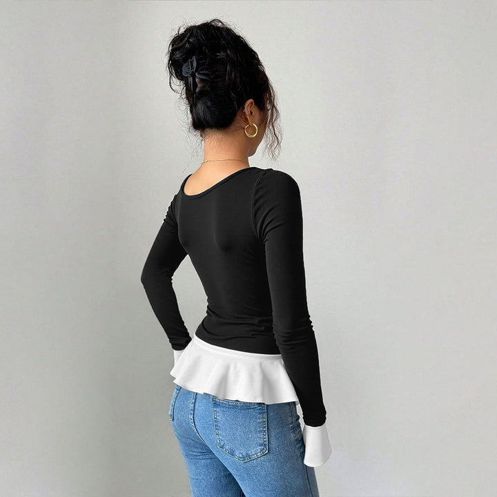 Haut femme hors épaule avec volants à la mode et élément de lien décoratif Chic & Stil