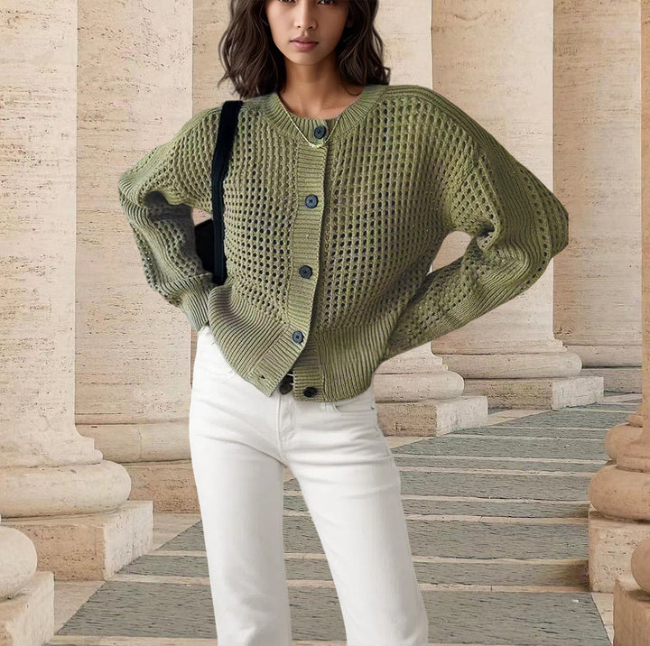 Cardigan for women with a breezy crochet look and practical buttons Lune Londonl