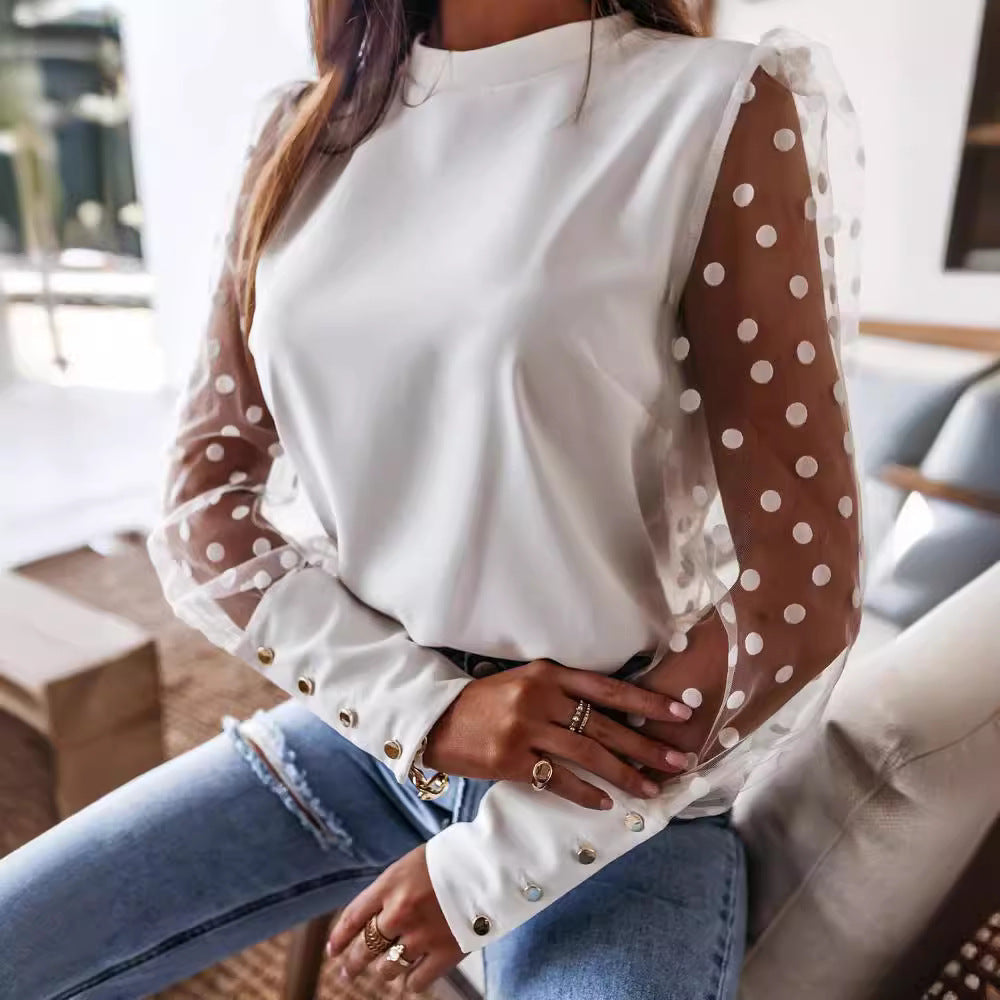 Blouse for women with transparent puff sleeves and a polka dot design Lune London