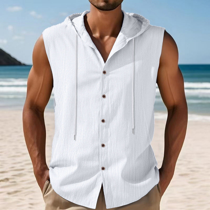 Sleeveless shirt for men with hood and button closure Lune London