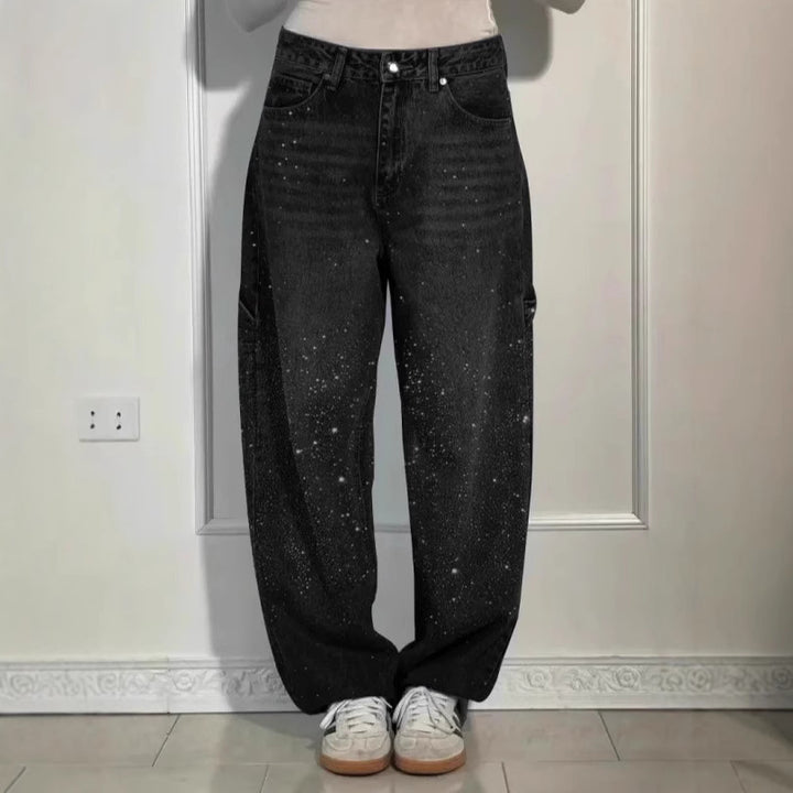 Ladies Oversized Cargo Jeans with Shimmering Detail Lune London