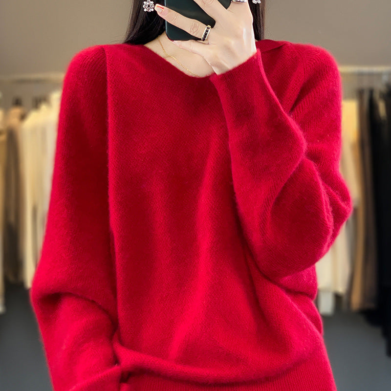 Pull décontracté pour femmes avec des manches volumineuses et un col en V Chic & Stil
