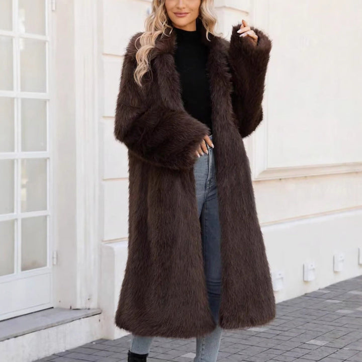 Women's Fluffy Faux Fur Coat with Soft Lapels Lune London