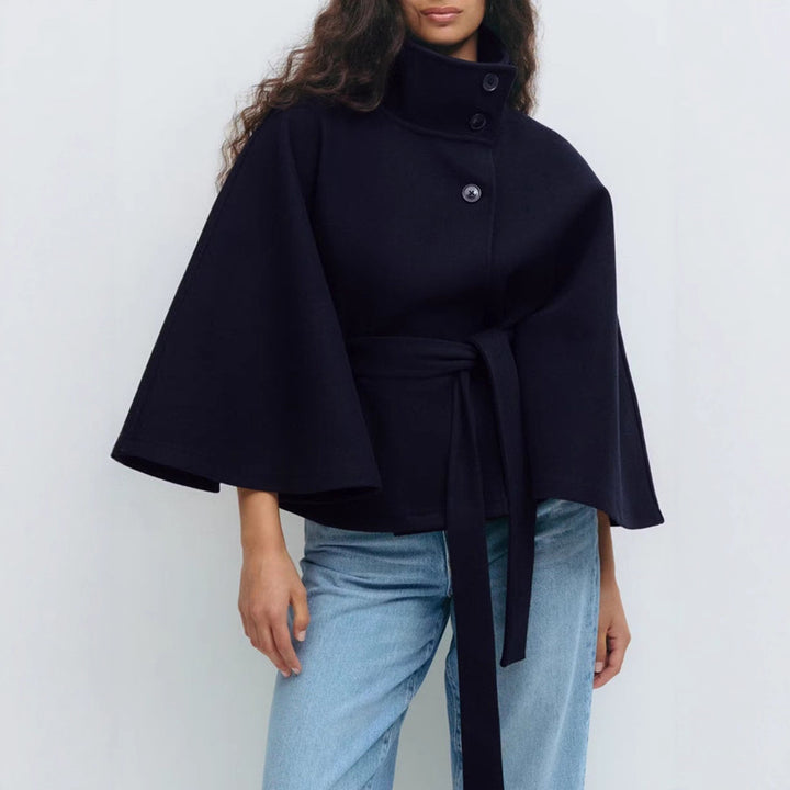 Ladies Elegant and Comfortable Hooded Coat with Belt and Wide Sleeves Lune London