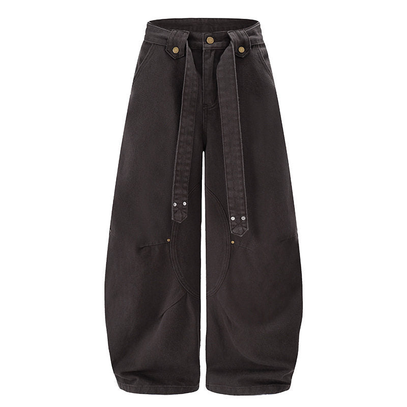 Women's Extra Wide High-Waist Palazzo Pants with Decorative Knee Patch, Tied Belt and Culotte Cut Amarae