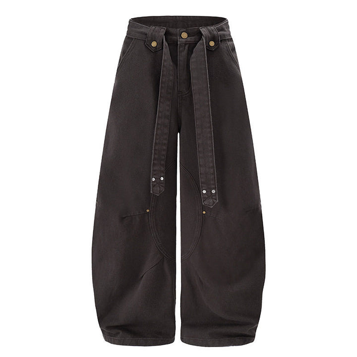 Women's Extra Wide High-Waist Palazzo Pants with Decorative Knee Patch, Tied Belt and Culotte Cut Amarae