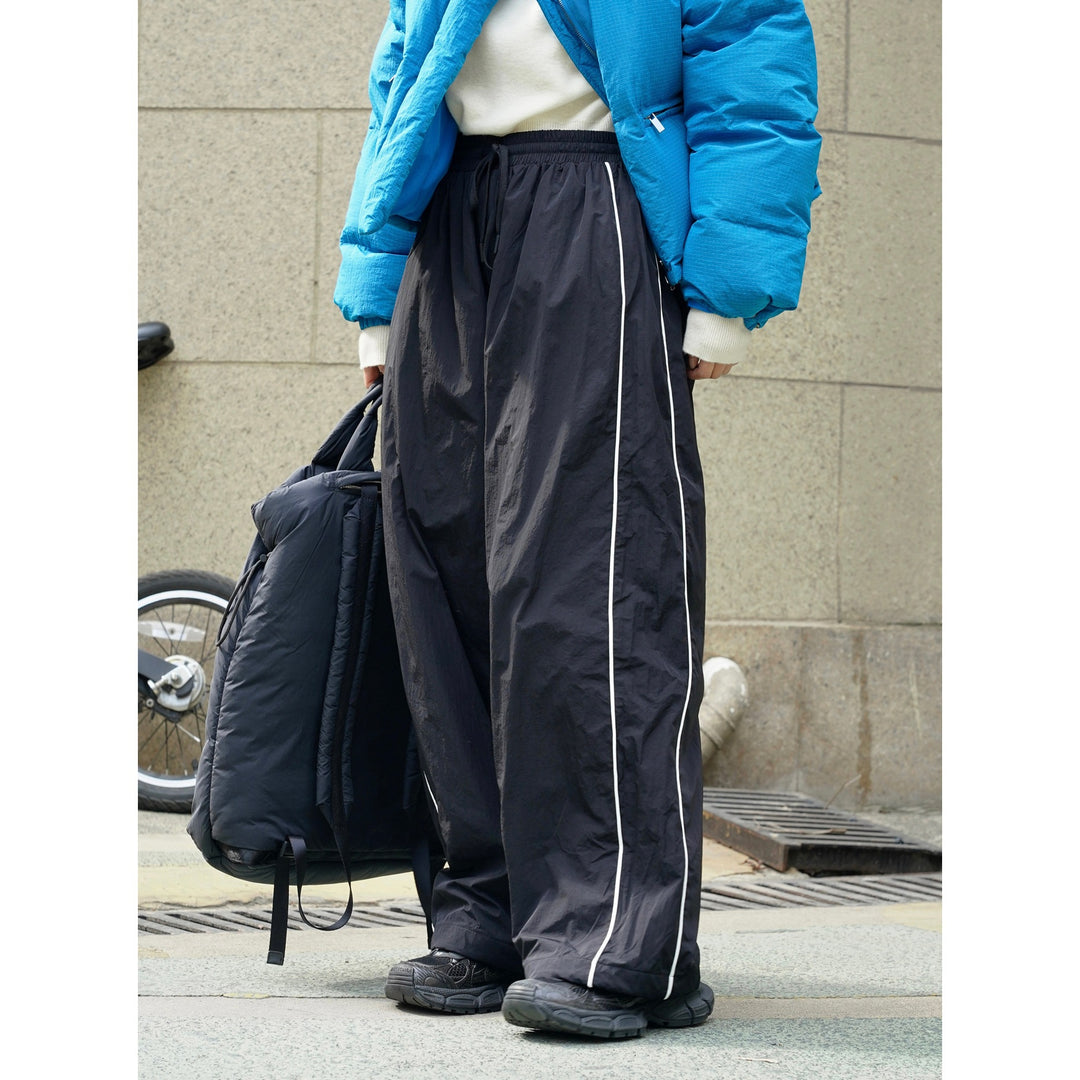 Women Loose Nylon Training Pants with Contrast Piping and Elastic Waistband Amarae