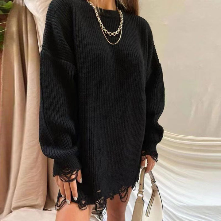 Oversized ribbed sweater for women with frayed hem Lune London