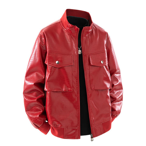 Casual pilot jacket for men in shiny faux leather Amarae