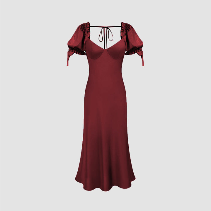 Robe midi pour femmes avec des manches bouffantes élégantes et un décolleté en V chic Chic & Stil