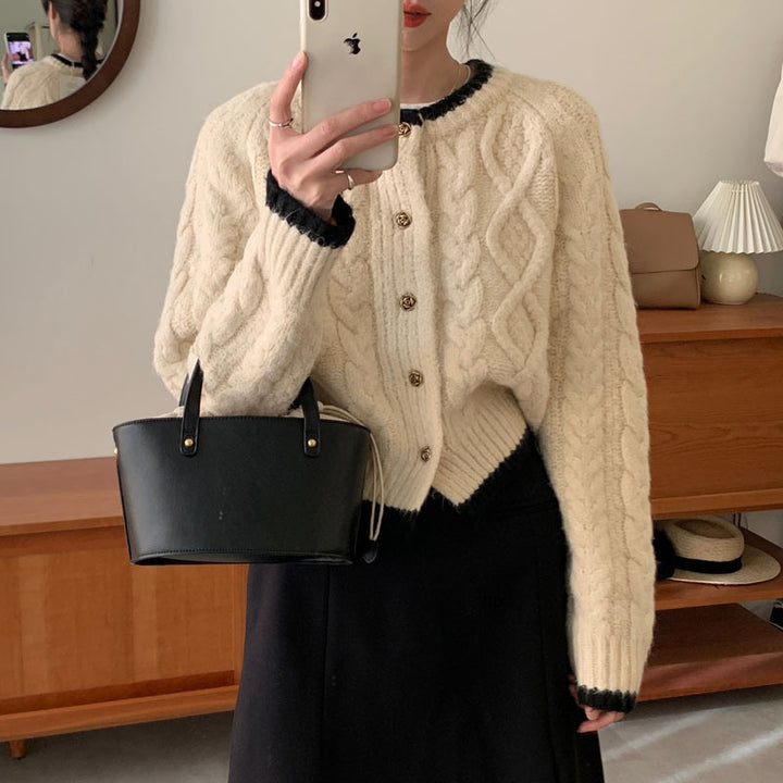 Ladies Chunky Knit Cardigan with Elegant Cable Pattern Lune London