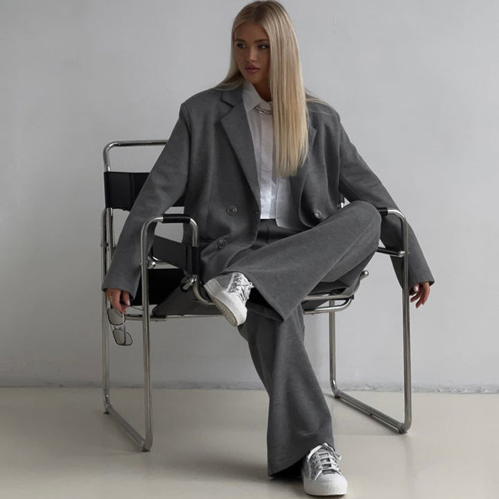 Women's Elegant Casual Two-Piece Set with Oversized Blazer and Wide-Cut Trousers Lune London