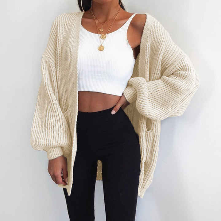 Thick knitted cardigan for women with relaxed oversized sleeves and large pockets Lune London