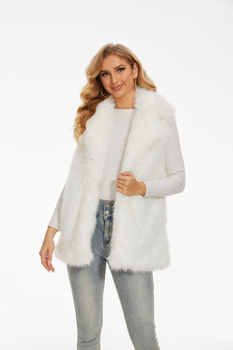 Women Long Faux Fur Gilet with High Collar and Soft Lining Amarae