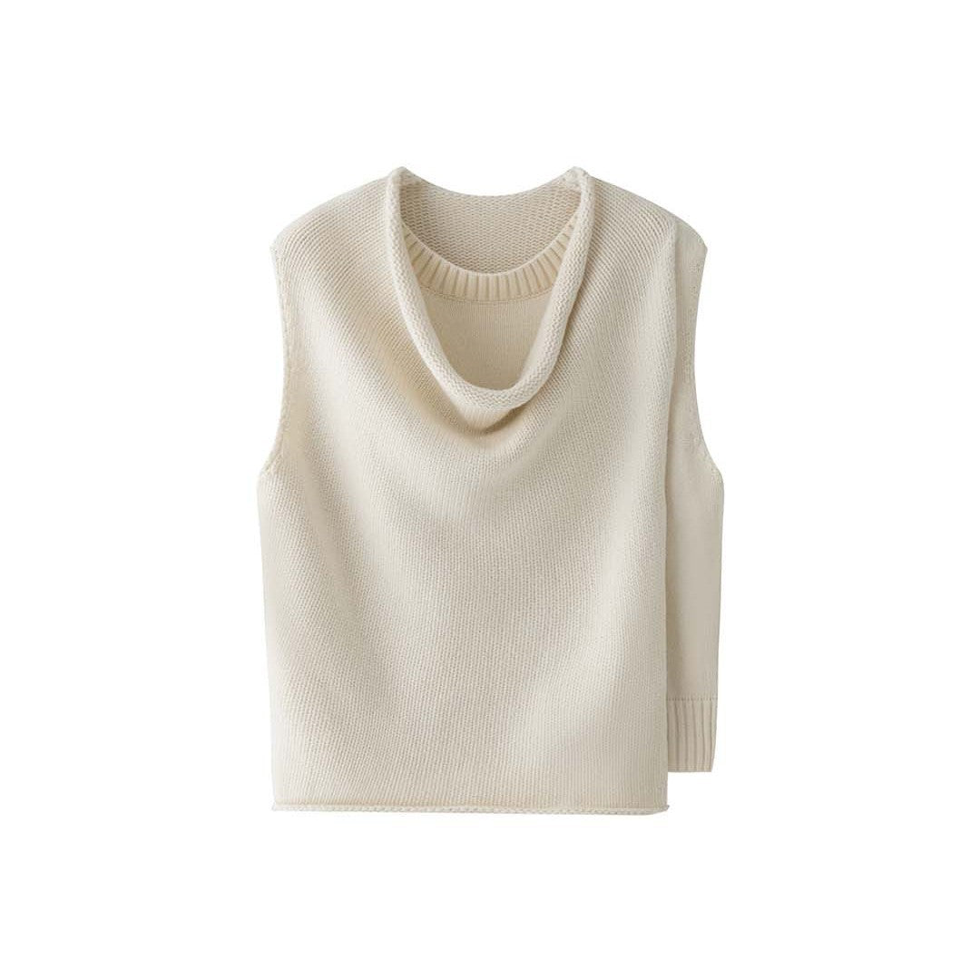 Women's Sleeveless Knitted Vest with Draped Turtleneck and Asymmetric Hem Amarae