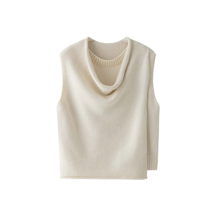 Women's Sleeveless Knitted Vest with Draped Turtleneck and Asymmetric Hem Amarae