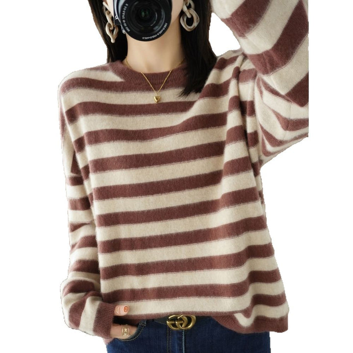 Pull en tricot décontracté pour femmes avec larges rayures Chic & Stil