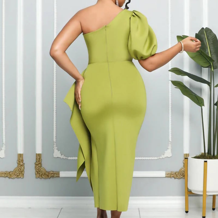 Ladies Elegant One-Shoulder Dress with Draped Fluid Chic Element and Style