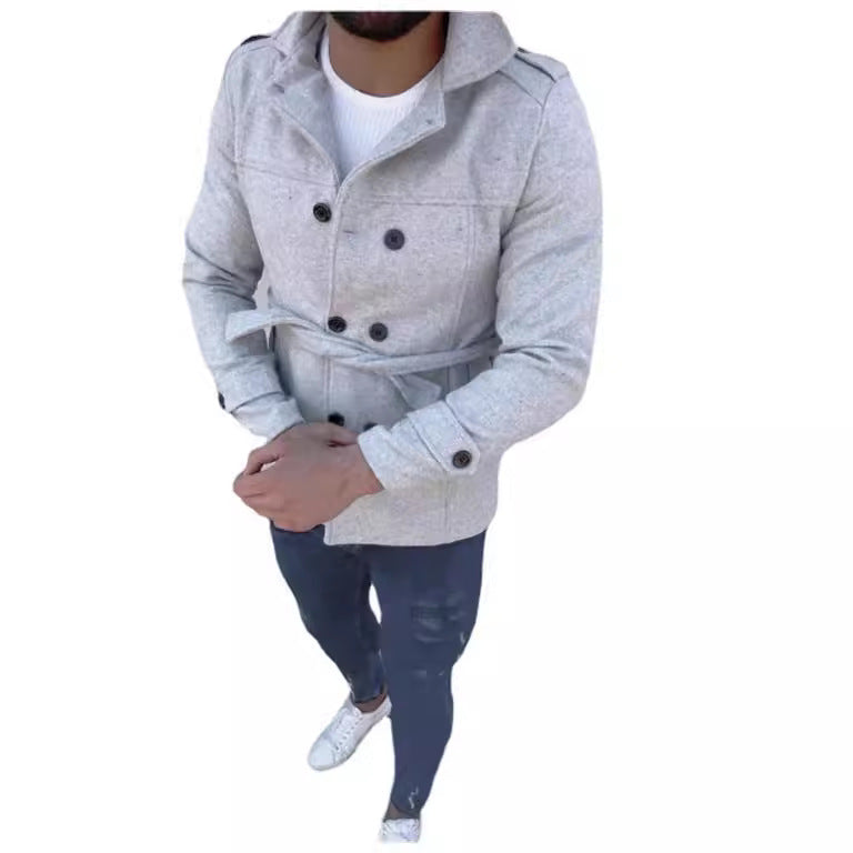 Trendy men's transition parka with belt and practical high collar Lune London