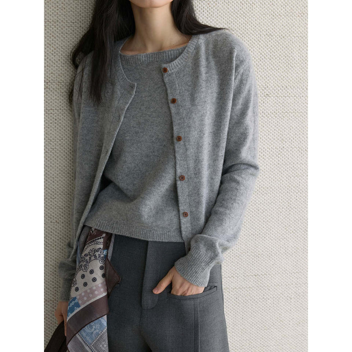 Women's Fine Fine Knit Cardigan with Matching Round Neck Sweater Amarae