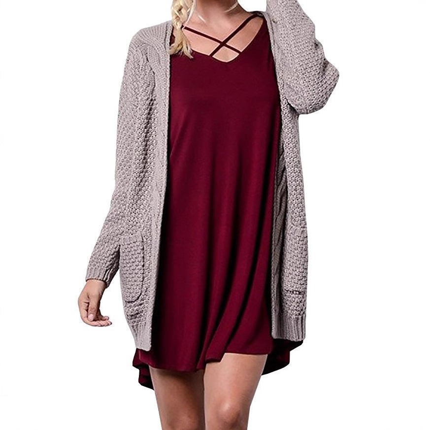 Ladies chunky cardigan with open front and practical pockets Lune London
