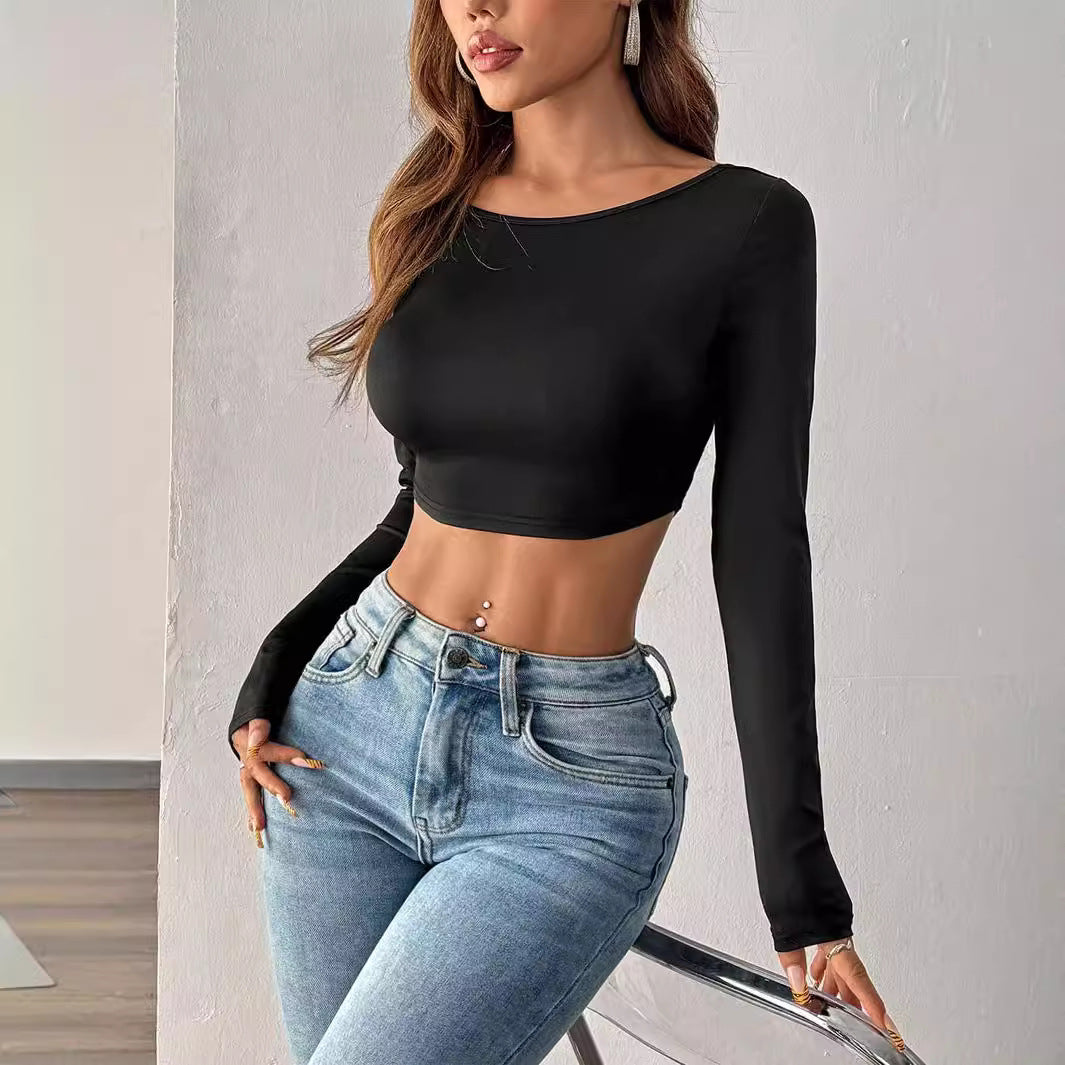 Chemise à manches longues cropped pour femmes au design minimaliste Chic & Stil