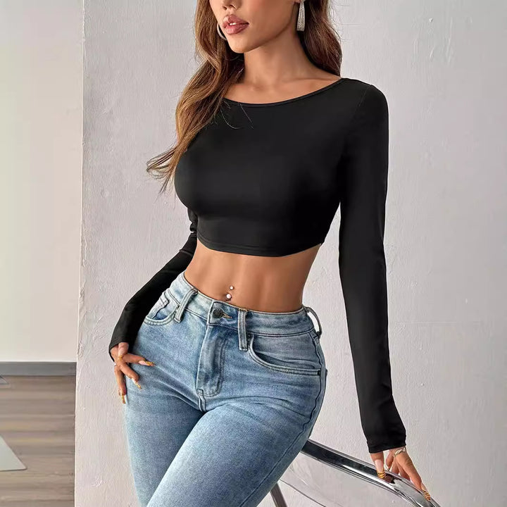 Chemise à manches longues cropped pour femmes au design minimaliste Chic & Stil