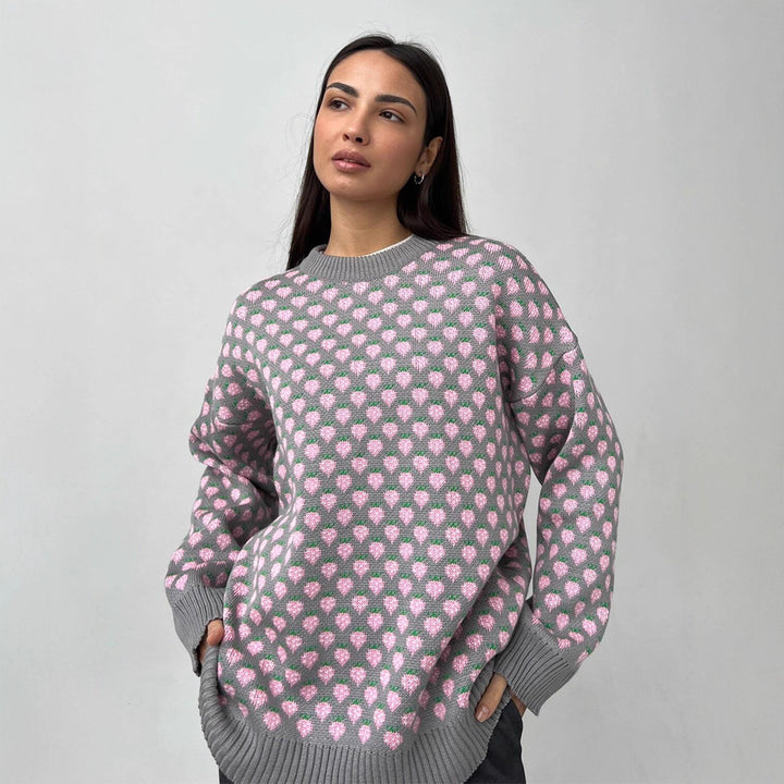 Women Oversized Sweater with Floral Knit Structure Lune London