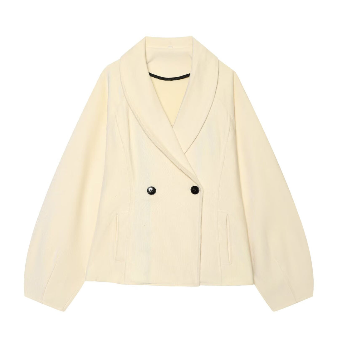 Women’s Short Blazer with Shawl Collar and Double-Breasted Button Placket Amarae