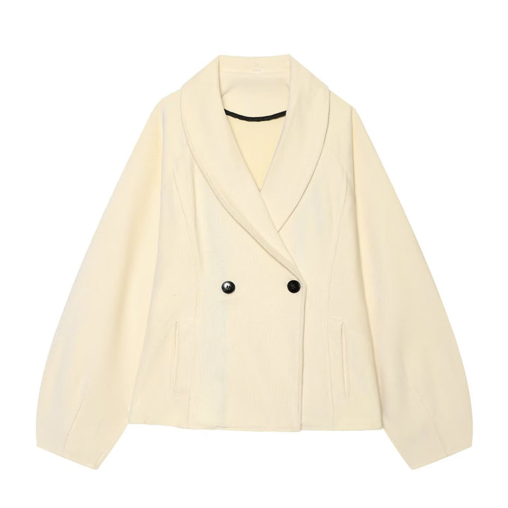 Women’s Short Blazer with Shawl Collar and Double-Breasted Button Placket Amarae