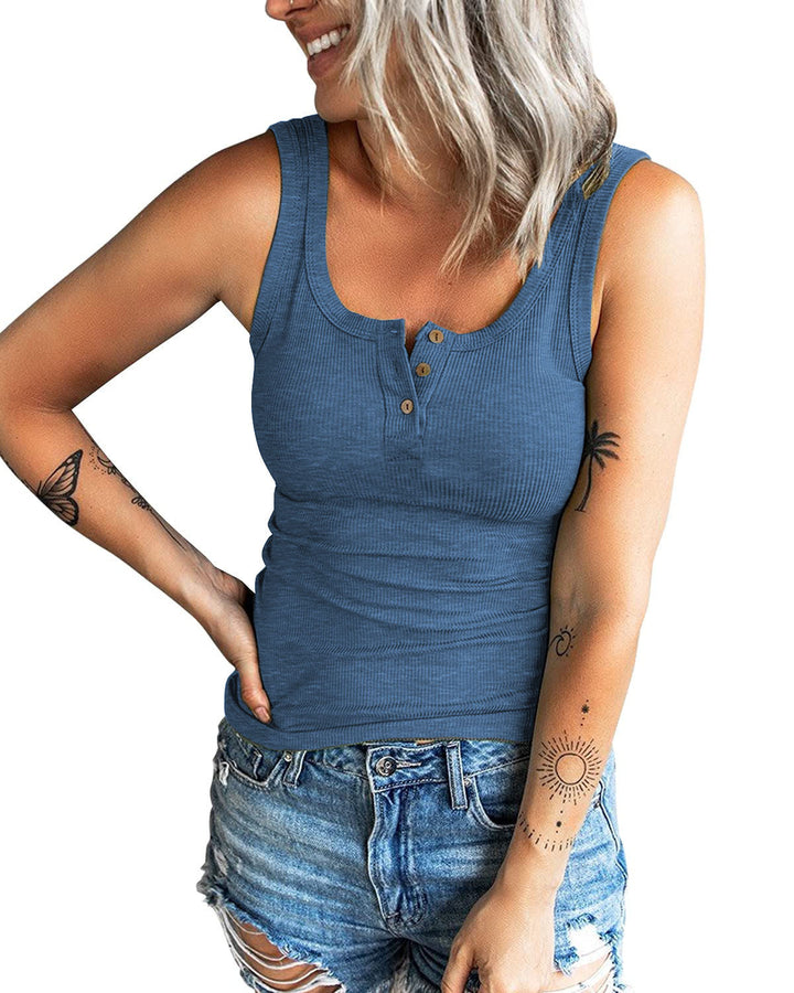 Ladies Ribbed Button-Top Stylish Tank Top