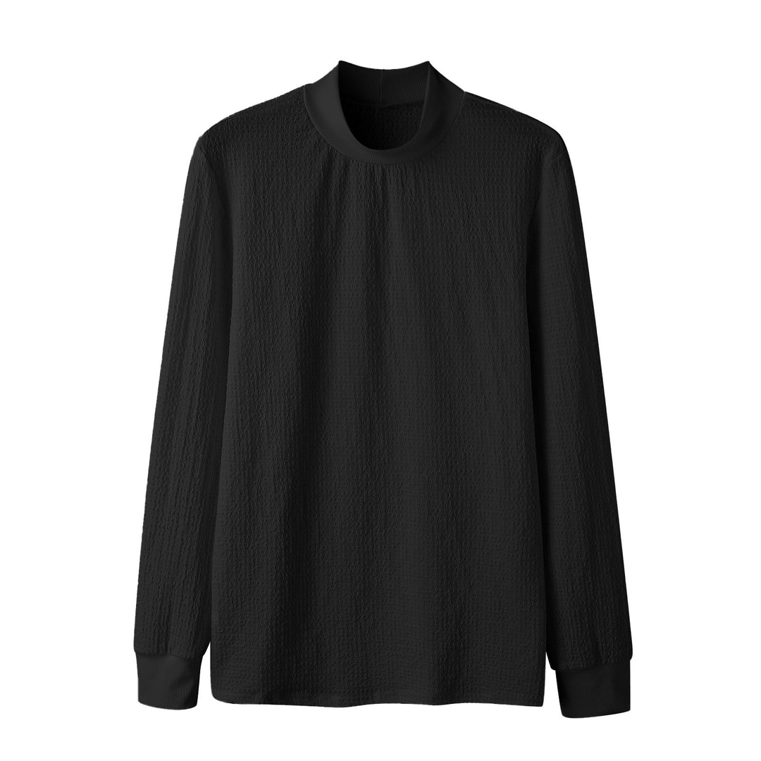 Ladies Elegant Long Sleeve Blouse in Textured Fabric and High Collar Lune London