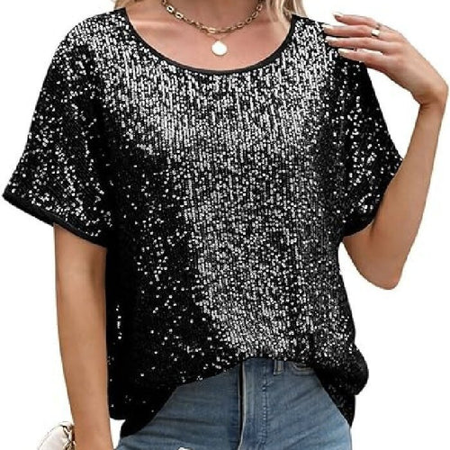 Women Glamorous Sequin Top with Wide Sleeves and Loose Fit Amarae