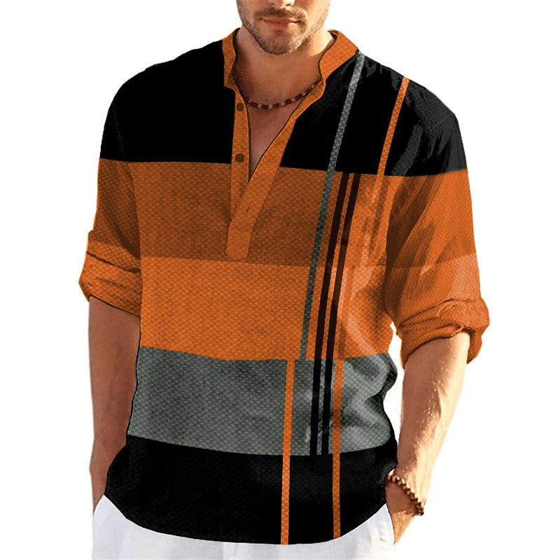Amarae Casual Striped Popover Shirt for Men