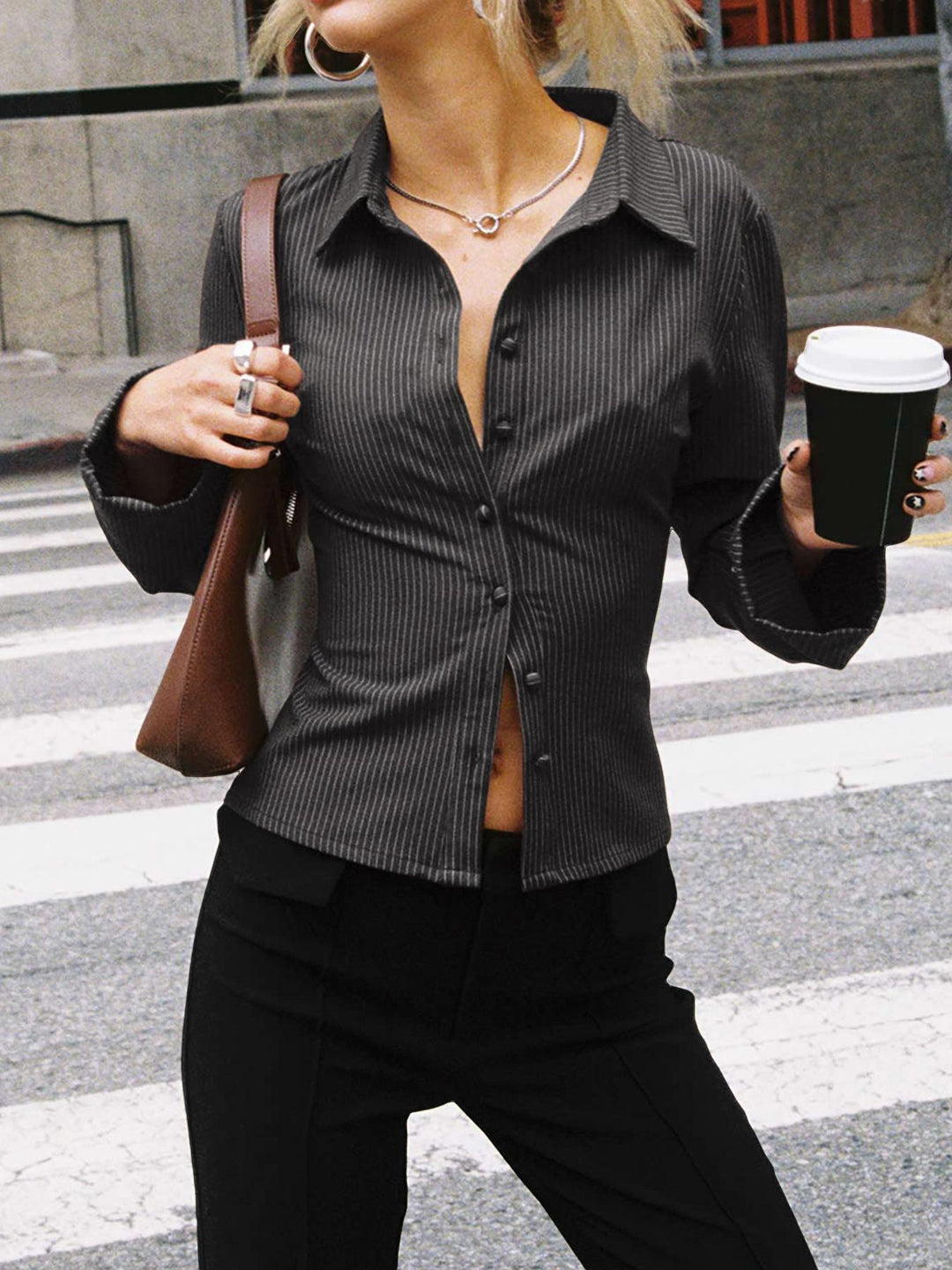 Women's Fitted Striped Shirt with Classic Collar Lune London