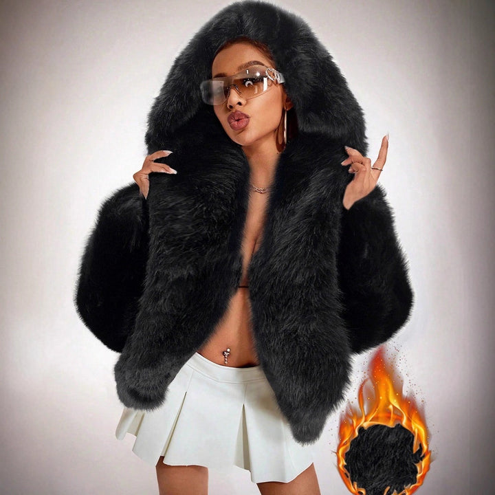 Ladies Elegant High Quality Faux Fur Coat with Hood Lune London