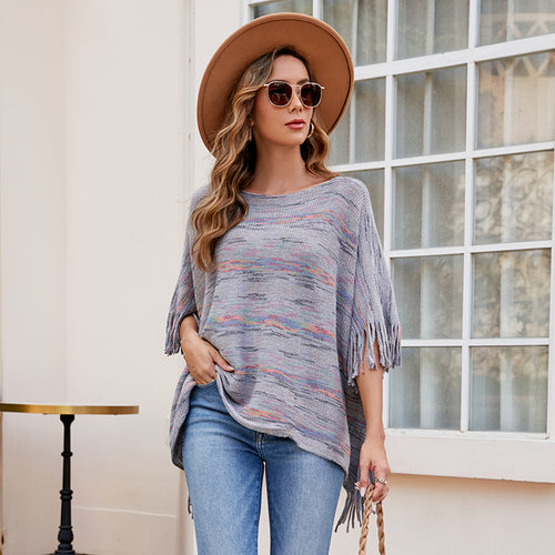 Ladies cozy poncho with fringe details Amarae