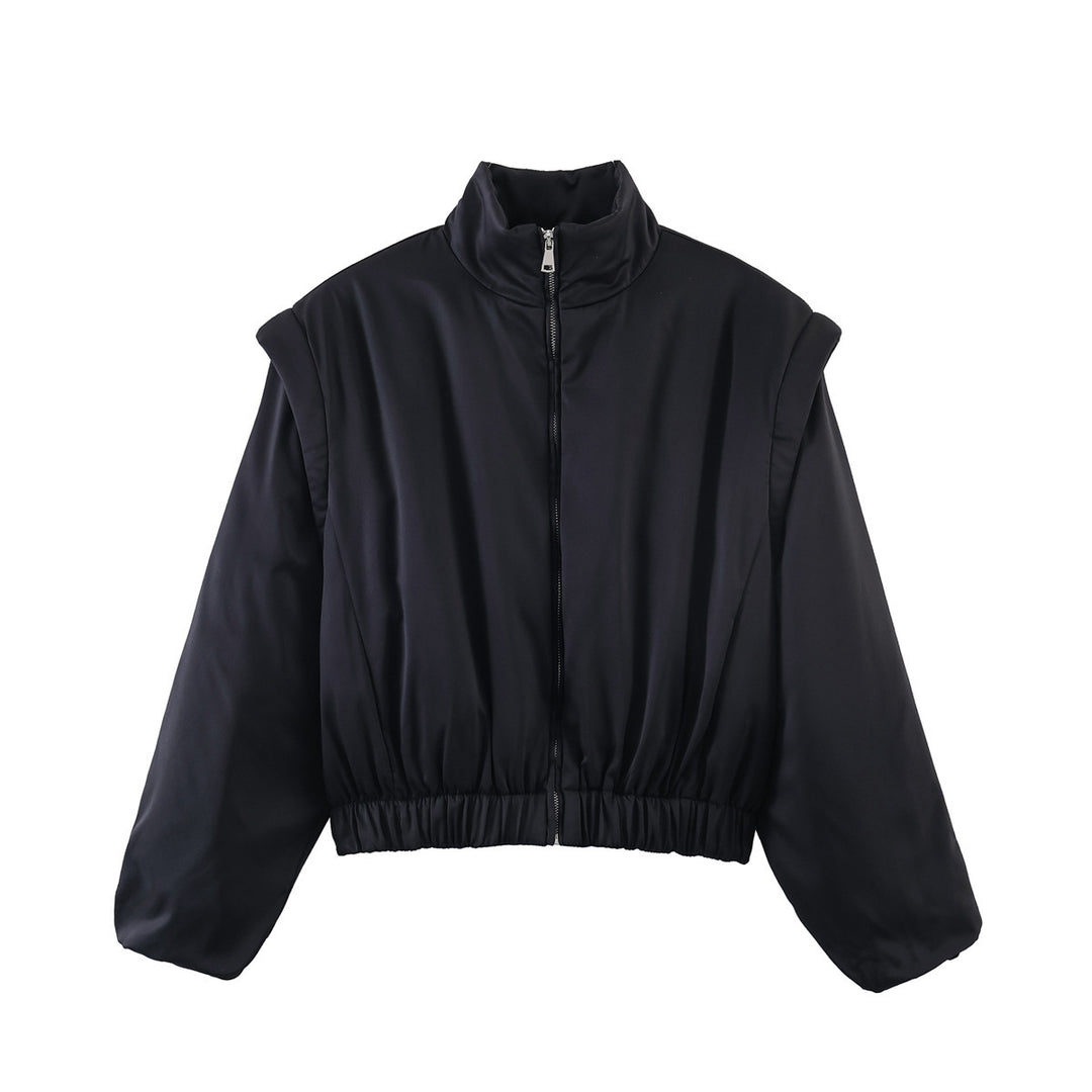Women's short-cut quilted jacket with high standing collar and elastic hem Amarae